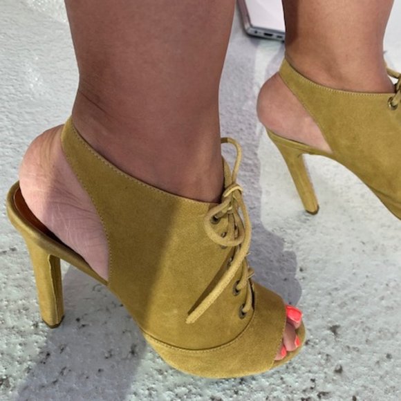 DVF Lace-Up Suede Slingback Heeled Booties on Sale - Picture 3 of 8